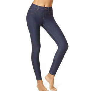 HUE Essential Denim Leggings Size S Deep Indigo Wash Belt Loops Pull On Jeggings